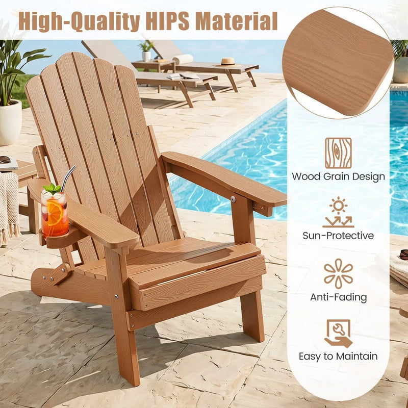 Folding Adirondack Chair with Adjustable Backrest & Cup Holder by DirectDeals
