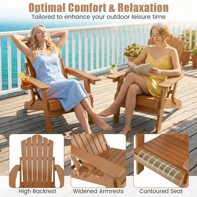 Folding Adirondack Chair with Adjustable Backrest & Cup Holder by DirectDeals