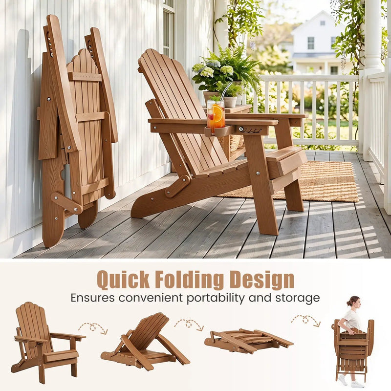 Folding Adirondack Chair with Adjustable Backrest & Cup Holder by DirectDeals