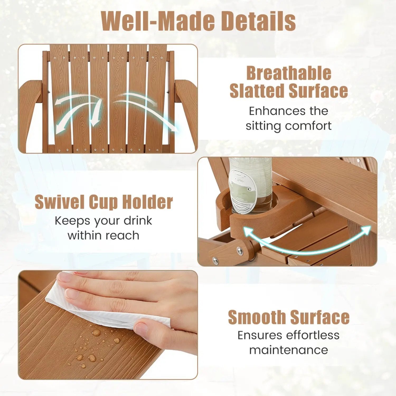 Folding Adirondack Chair with Adjustable Backrest & Cup Holder by DirectDeals