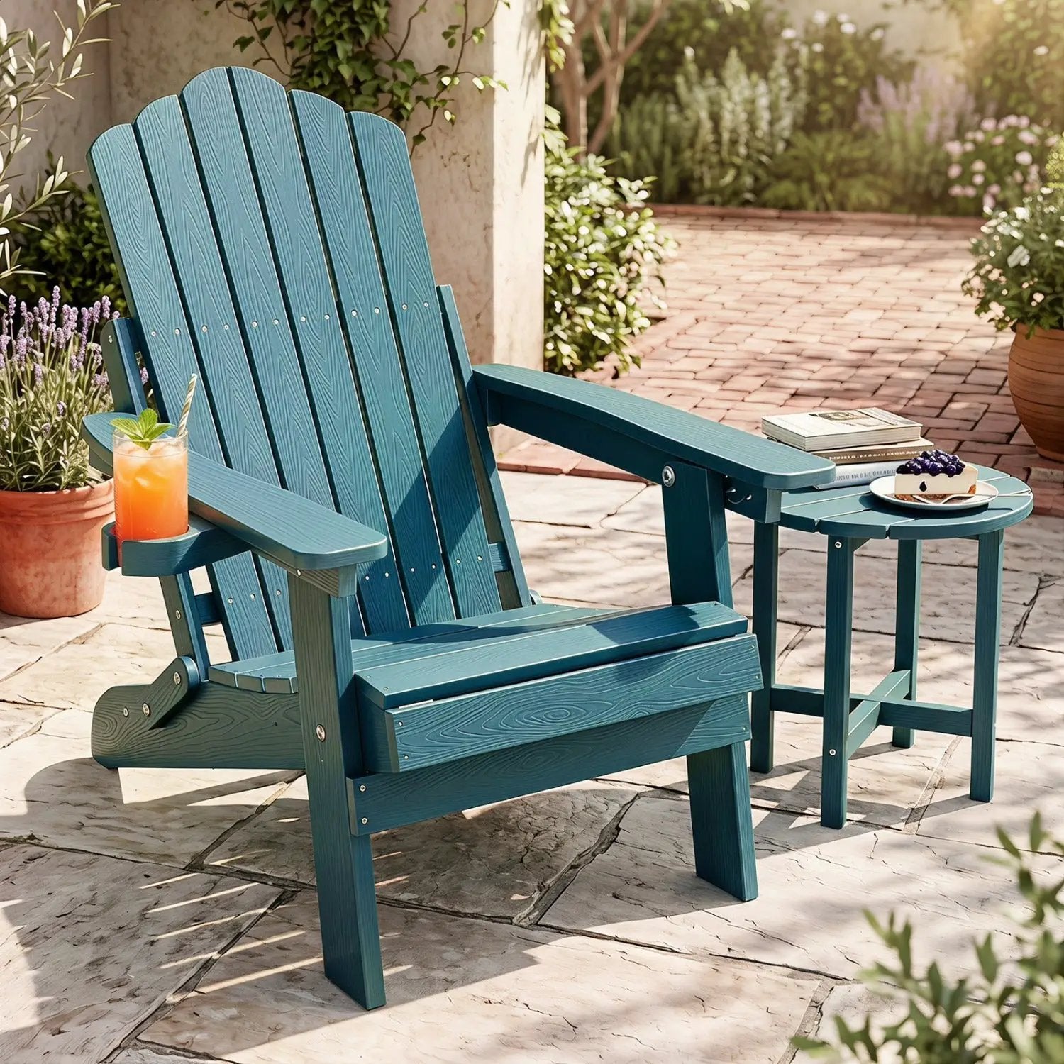 Folding Adirondack Chair with Adjustable Backrest & Cup Holder by DirectDeals