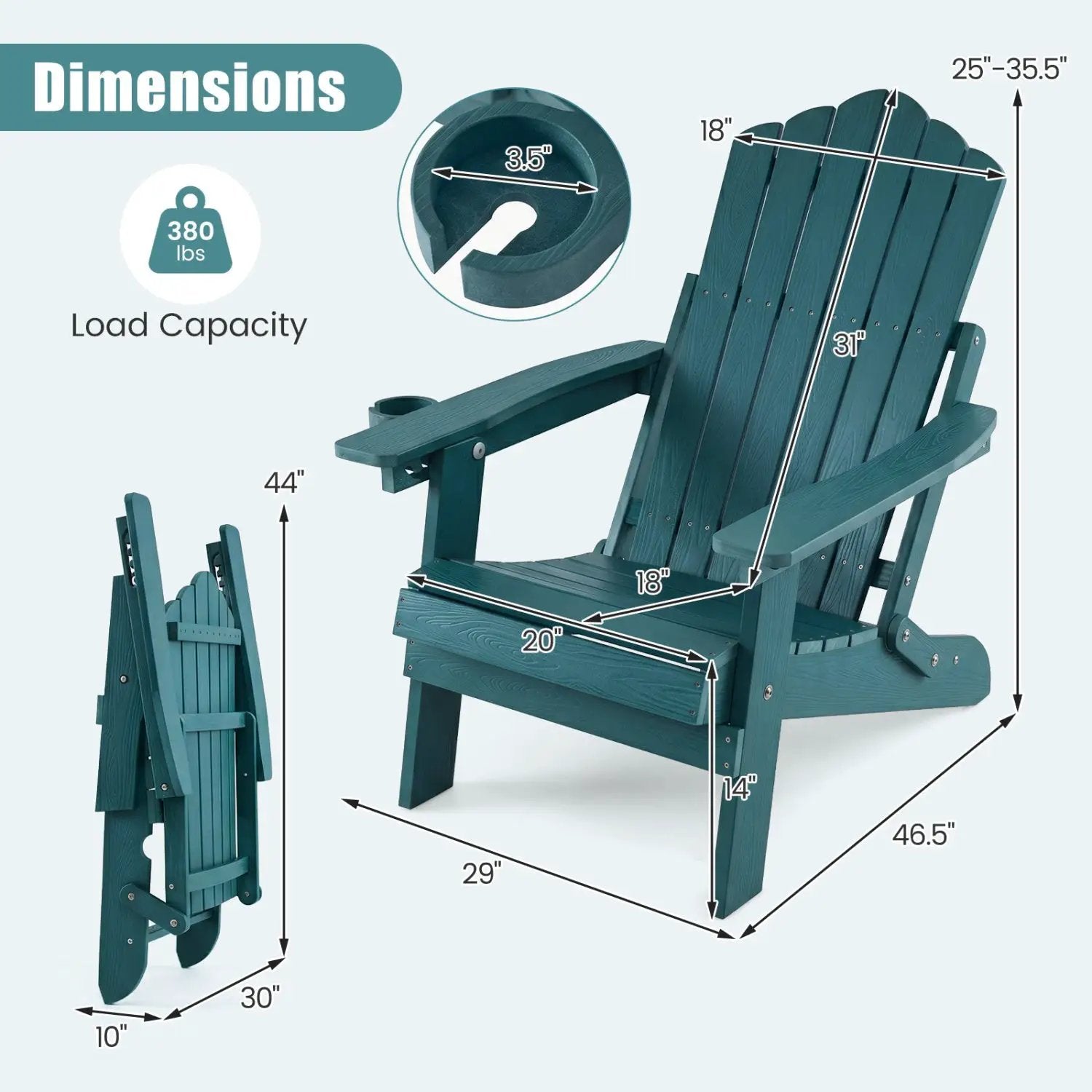Folding Adirondack Chair with Adjustable Backrest & Cup Holder by DirectDeals
