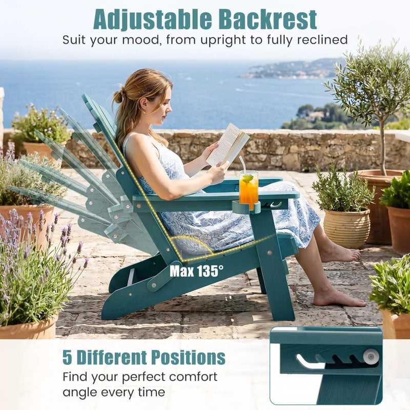 Folding Adirondack Chair with Adjustable Backrest & Cup Holder by DirectDeals
