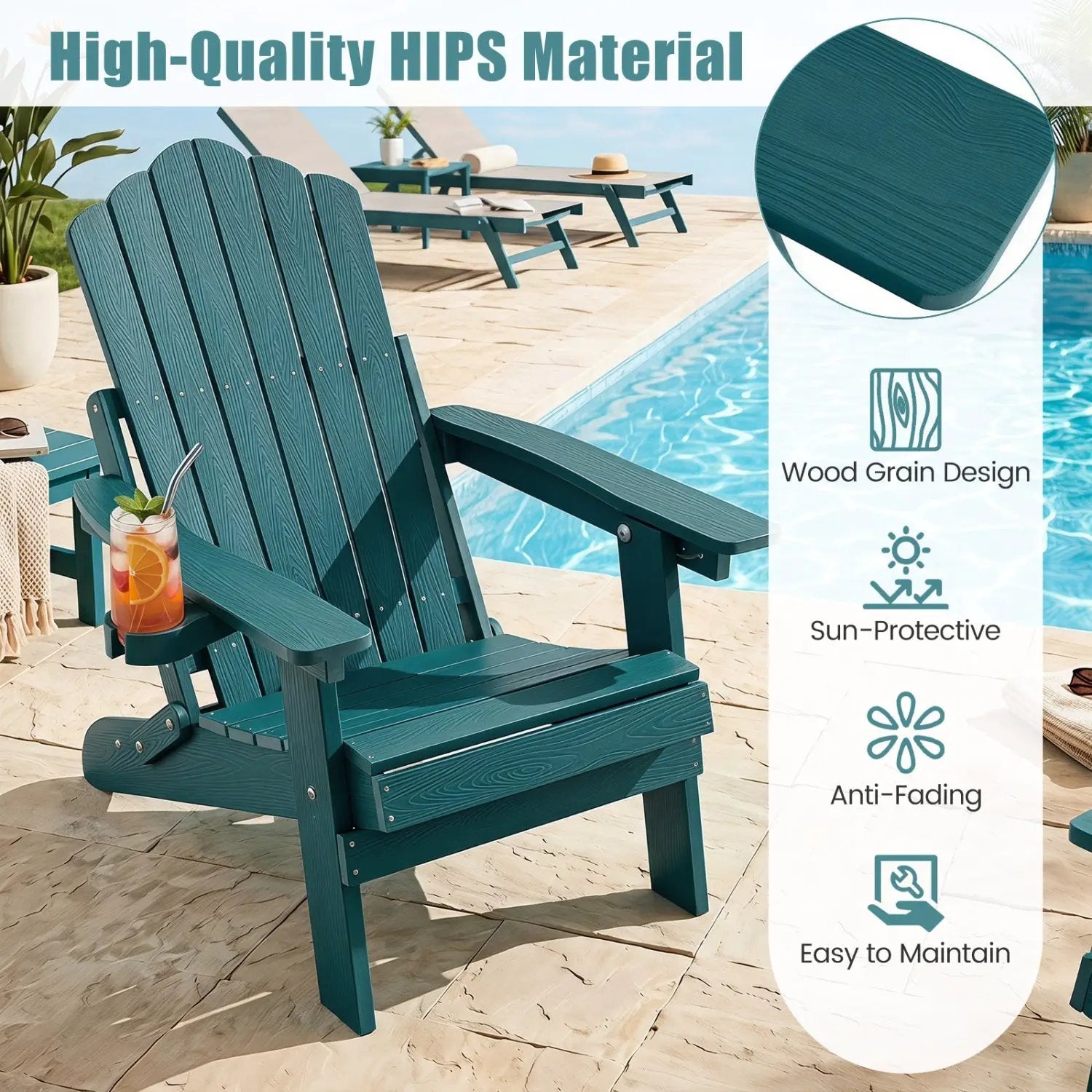Folding Adirondack Chair with Adjustable Backrest & Cup Holder by DirectDeals