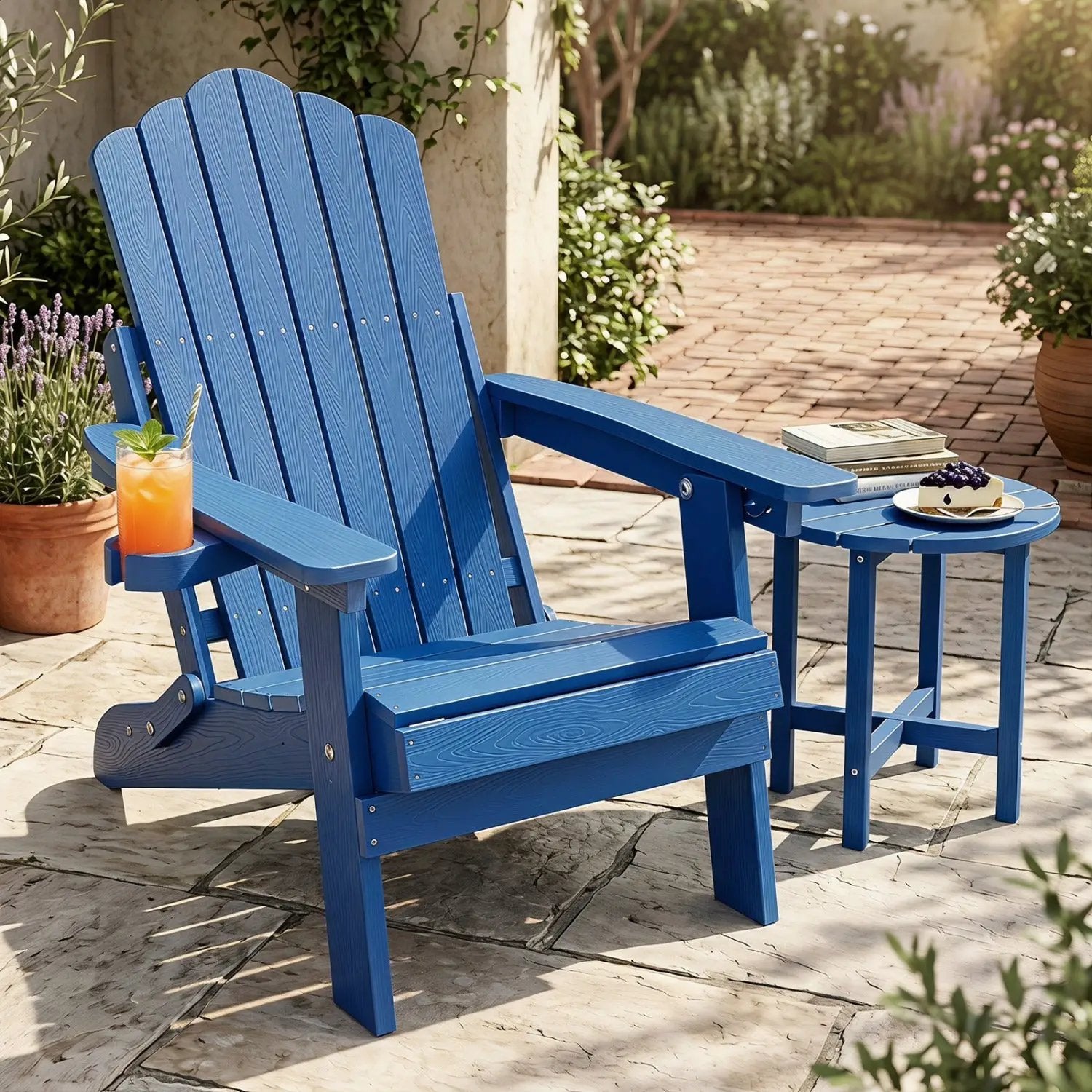 Folding Adirondack Chair with Adjustable Backrest & Cup Holder by DirectDeals