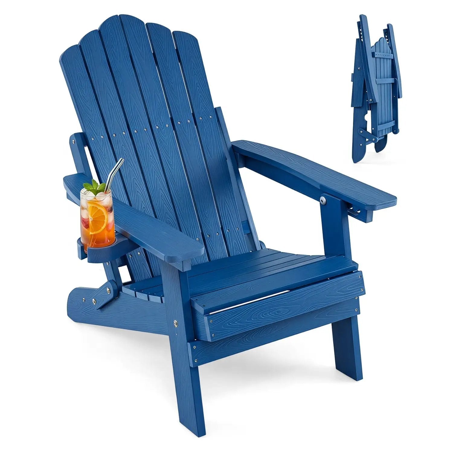 Folding Adirondack Chair with Adjustable Backrest & Cup Holder by DirectDeals