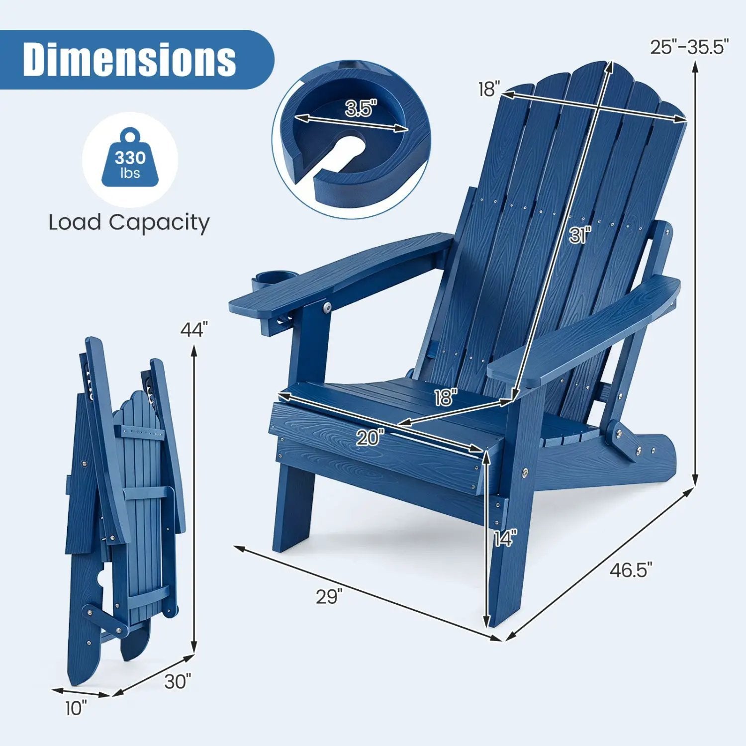 Folding Adirondack Chair with Adjustable Backrest & Cup Holder by DirectDeals