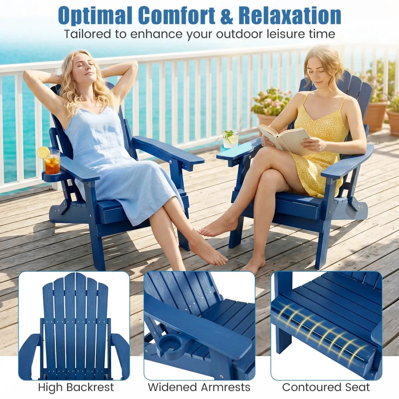 Folding Adirondack Chair with Adjustable Backrest & Cup Holder by DirectDeals
