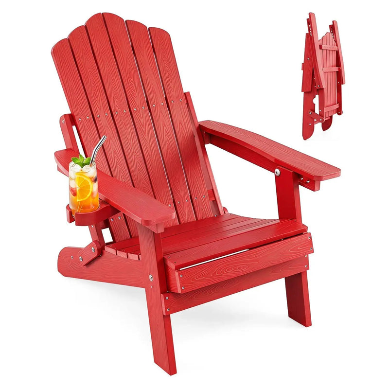Folding Adirondack Chair with Adjustable Backrest & Cup Holder by DirectDeals