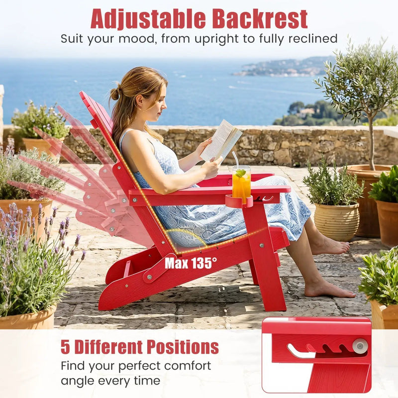 Folding Adirondack Chair with Adjustable Backrest & Cup Holder by DirectDeals