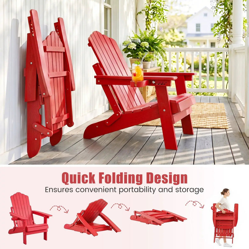Folding Adirondack Chair with Adjustable Backrest & Cup Holder by DirectDeals