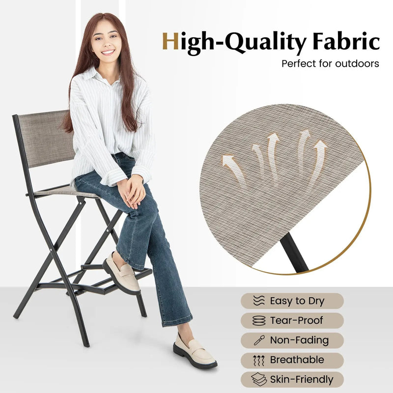 Outdoor Folding Bar Height Stool Set of 4 with Metal Frame and Footrest by DirectDeals