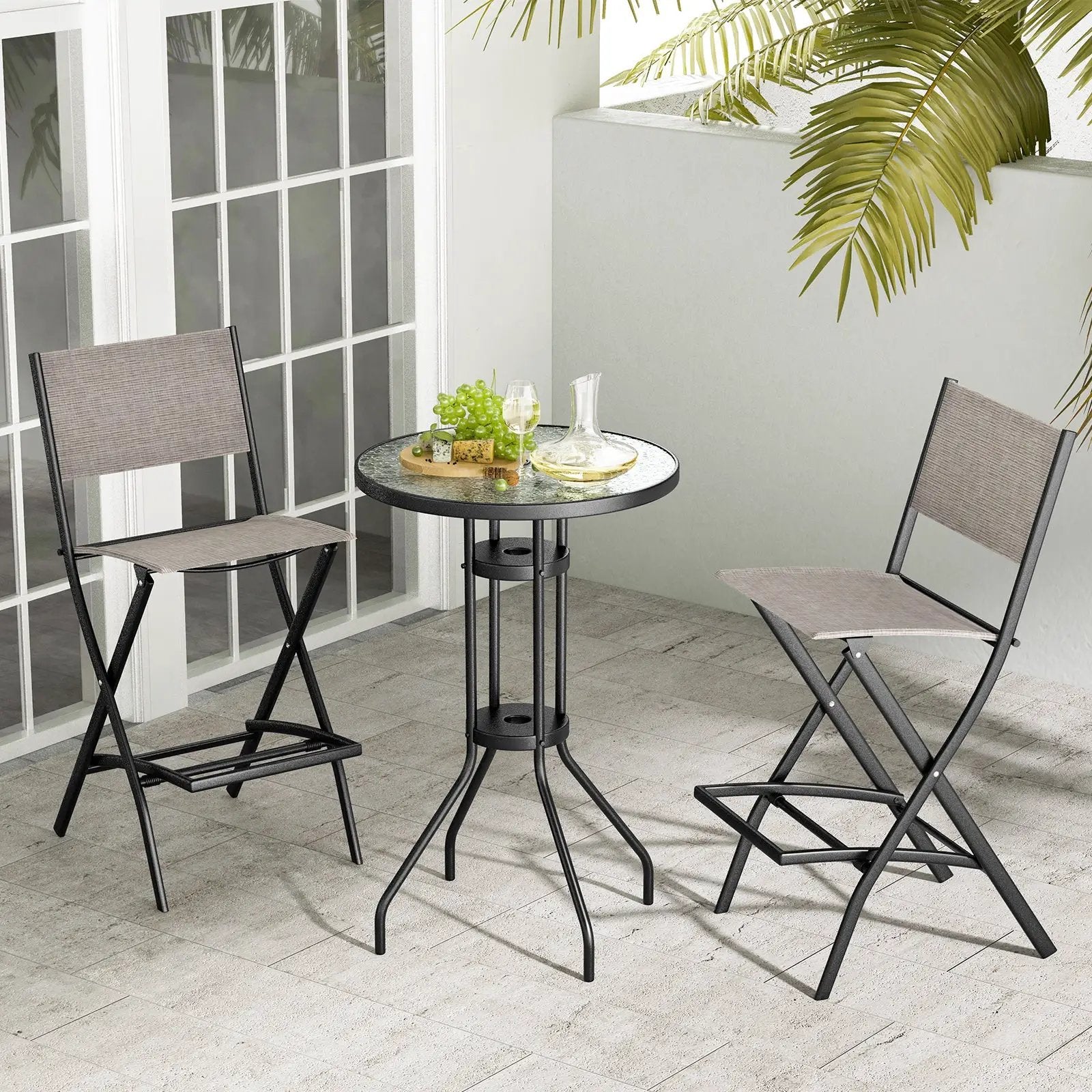 Outdoor Folding Bar Height Stool Set of 4 with Metal Frame and Footrest by DirectDeals