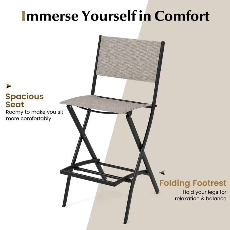 Outdoor Folding Bar Height Stool Set of 4 with Metal Frame and Footrest by DirectDeals