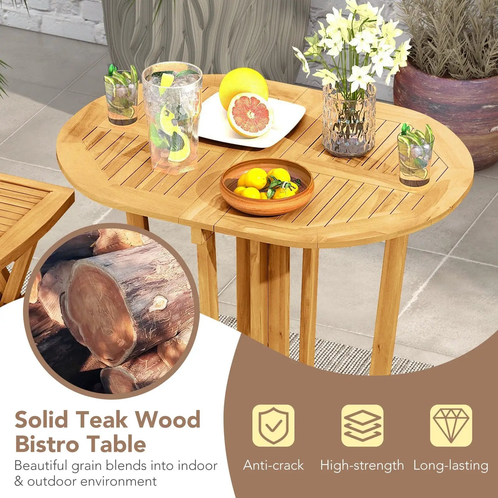 Outdoor Folding Bar Table with Oval Tabletop and Cross Base by DirectDeals