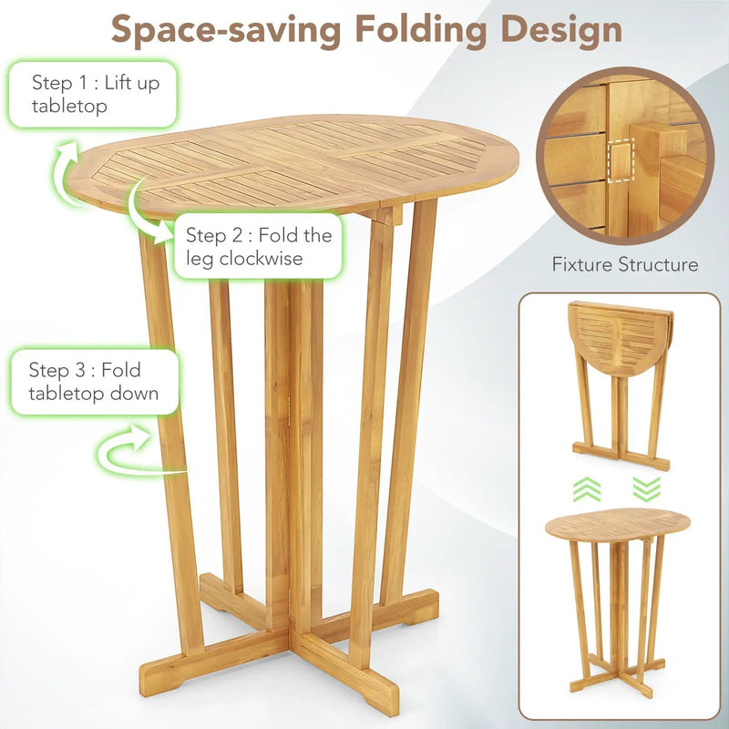 Outdoor Folding Bar Table with Oval Tabletop and Cross Base by DirectDeals