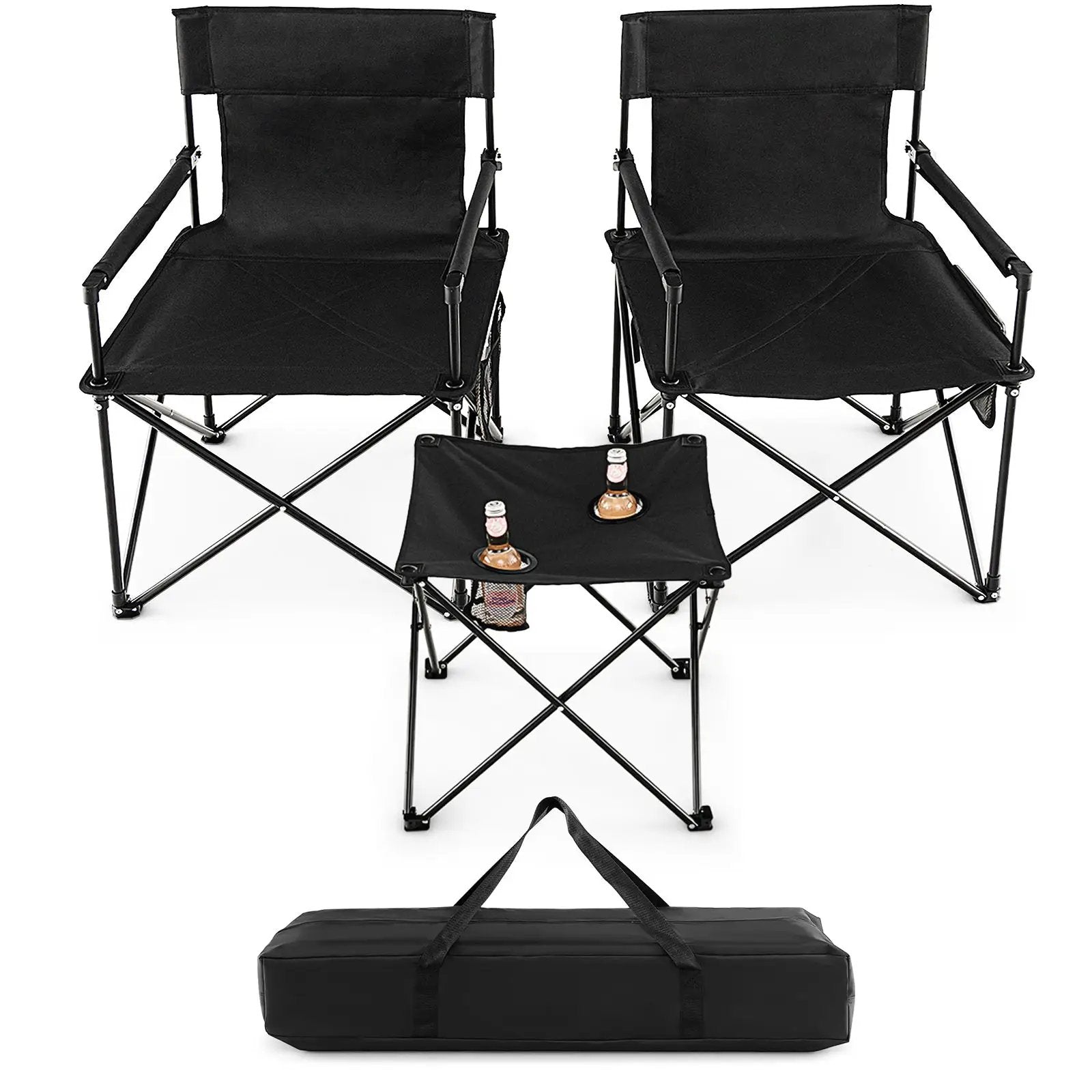 Outdoor Folding Camping Chairs and Table Set with Carrying Bag-Black by DirectDeals