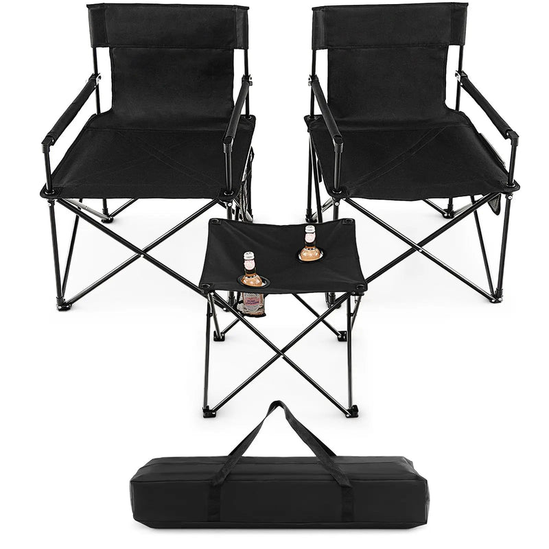 Outdoor Folding Camping Chairs and Table Set with Carrying Bag-Black by DirectDeals
