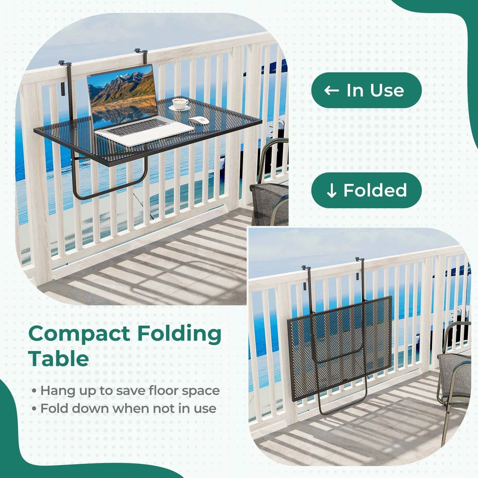 Outdoor Folding Hanging Table with Metal Frame-Black by DirectDeals