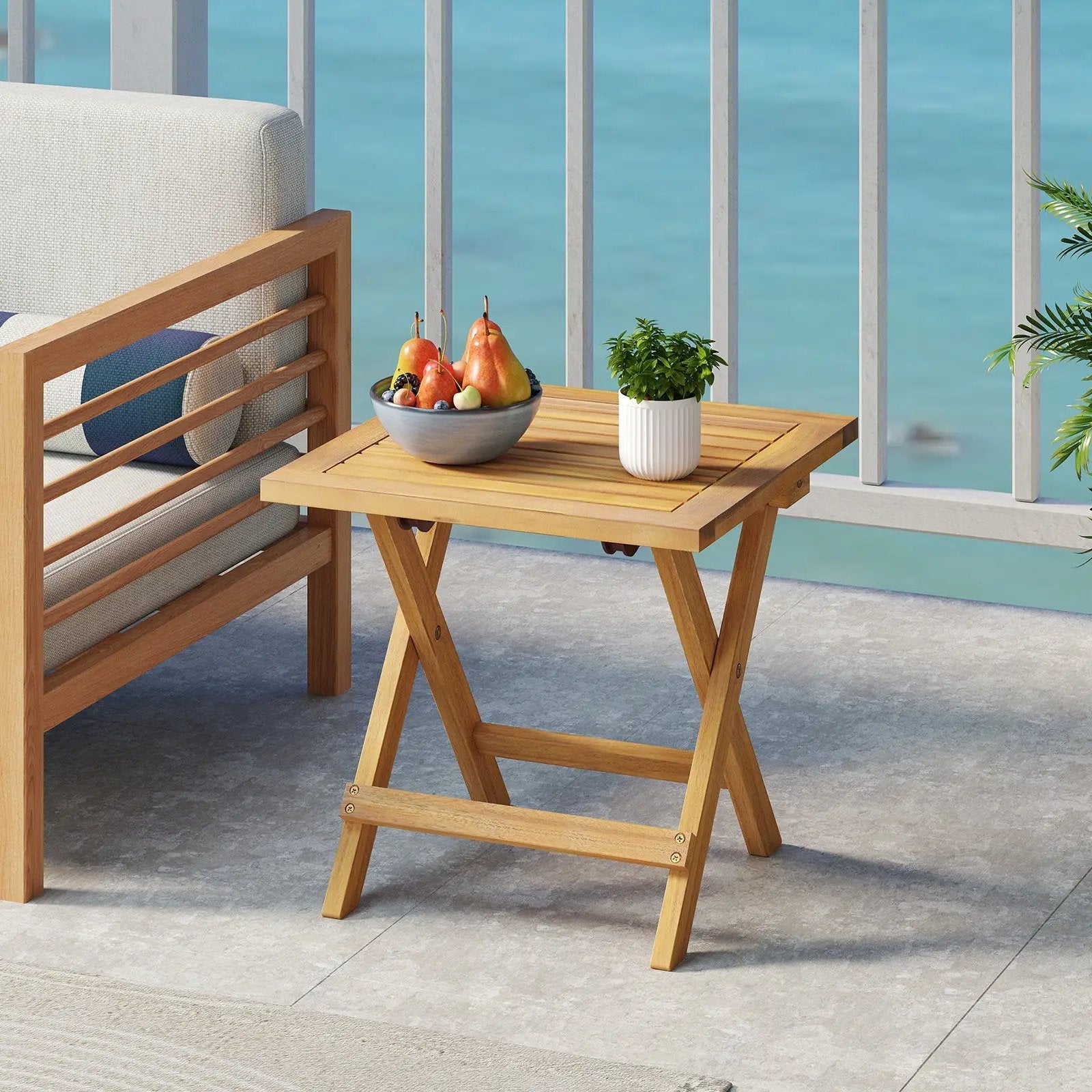 Outdoor Folding Side Table for Small Space and Garden by DirectDeals
