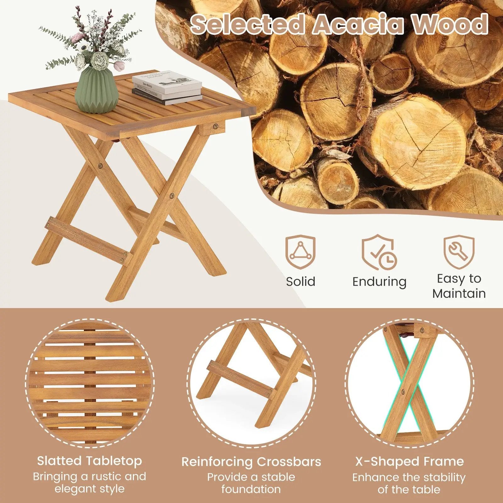 Outdoor Folding Side Table for Small Space and Garden by DirectDeals