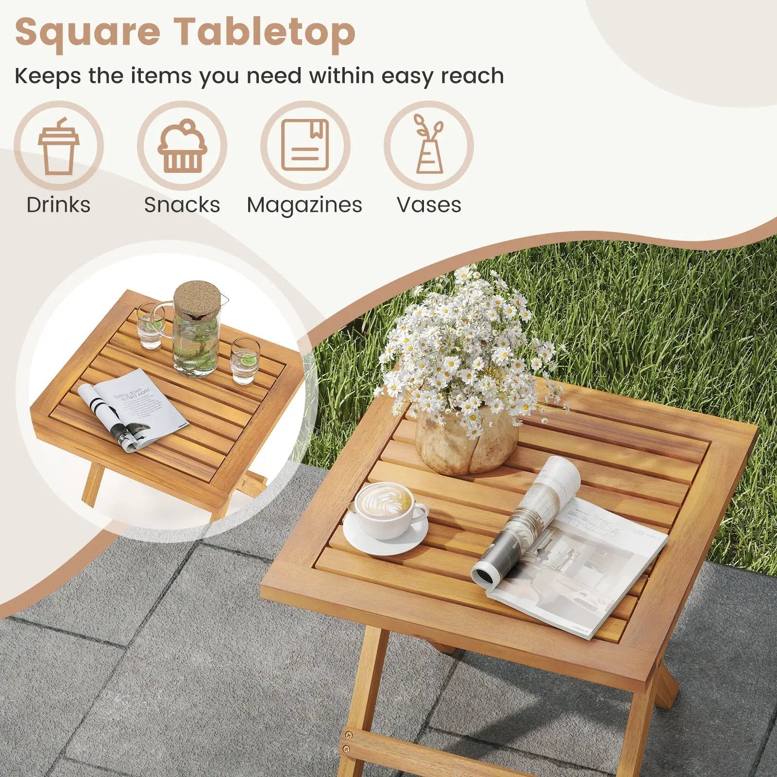 Outdoor Folding Side Table for Small Space and Garden by DirectDeals
