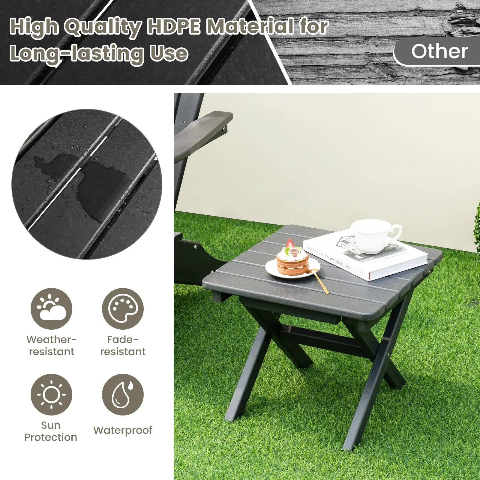 Outdoor Folding Side Table Foldable Weather-Resistant HDPE Adirondack Table by DirectDeals