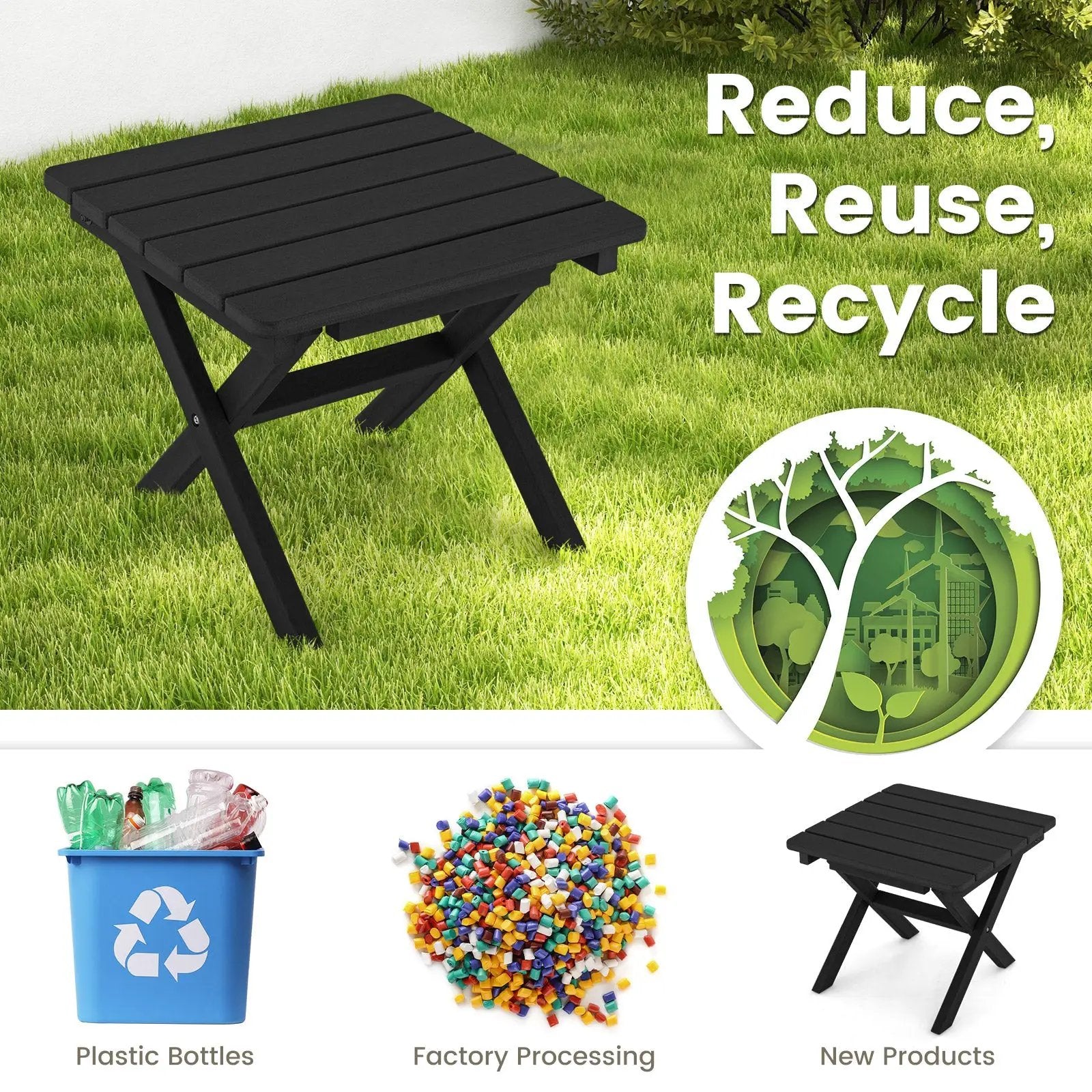 Outdoor Folding Side Table Foldable Weather-Resistant HDPE Adirondack Table by DirectDeals