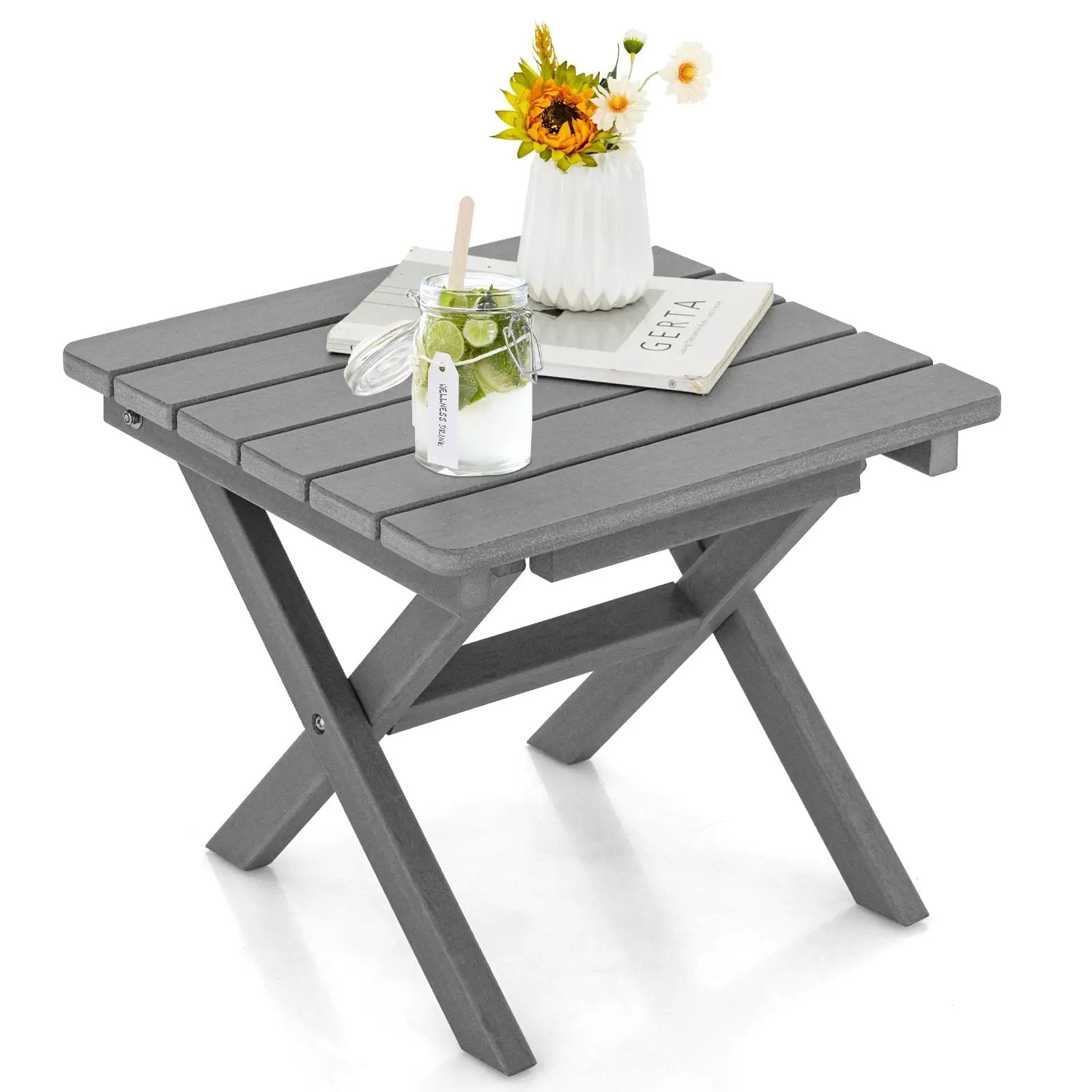 Outdoor Folding Side Table Foldable Weather-Resistant HDPE Adirondack Table by DirectDeals