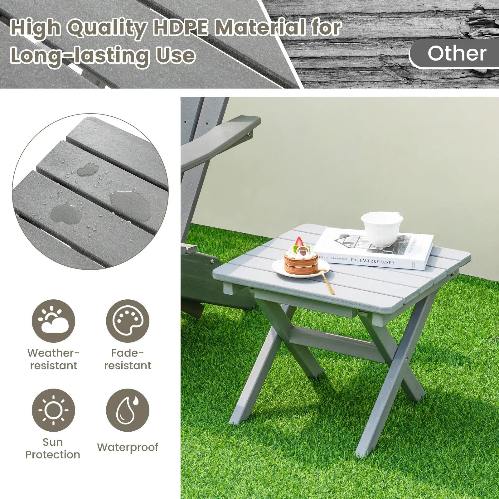 Outdoor Folding Side Table Foldable Weather-Resistant HDPE Adirondack Table by DirectDeals