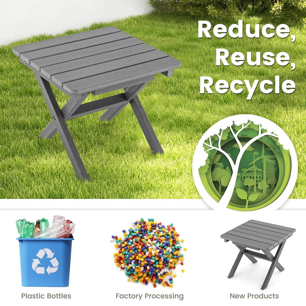Outdoor Folding Side Table Foldable Weather-Resistant HDPE Adirondack Table by DirectDeals