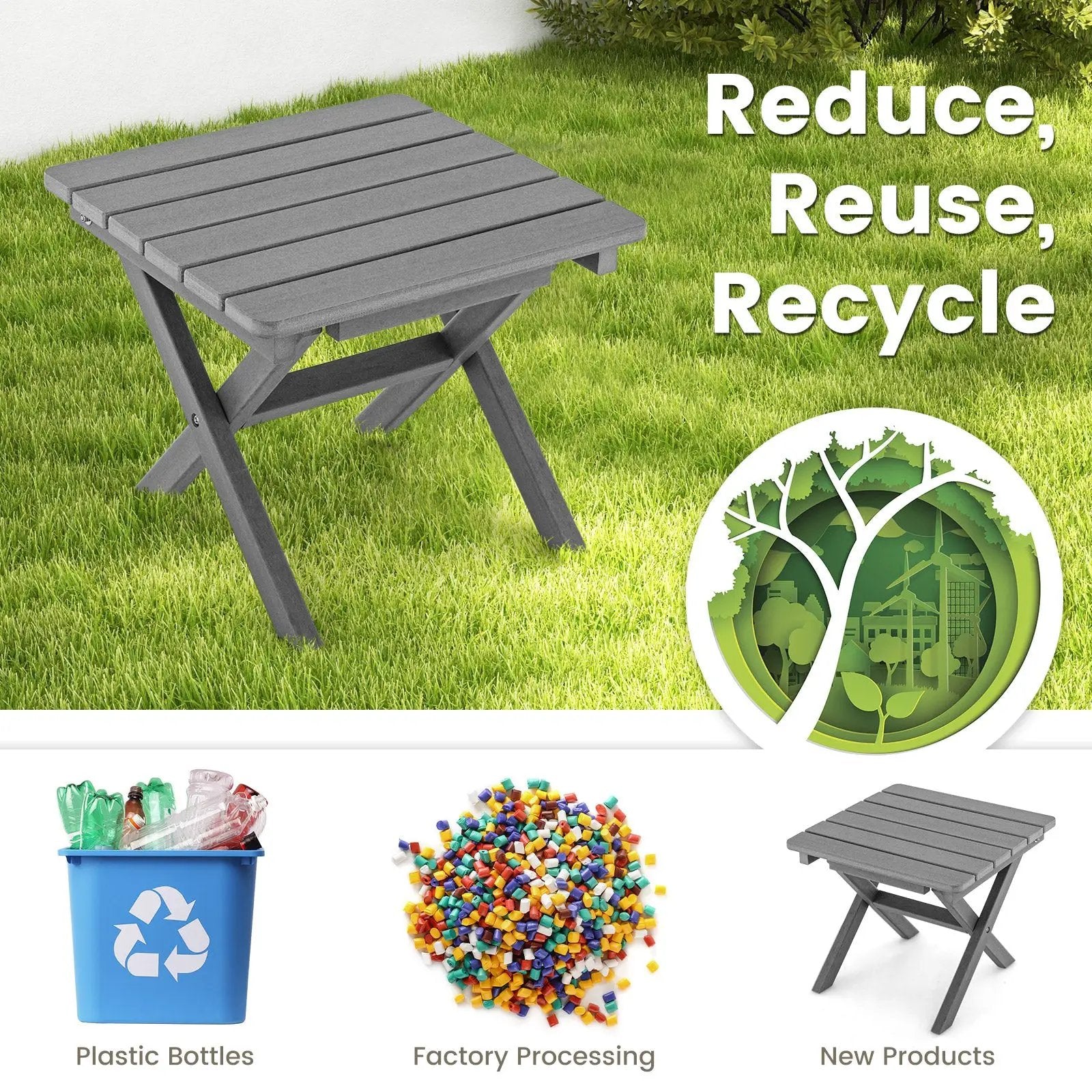Outdoor Folding Side Table Foldable Weather-Resistant HDPE Adirondack Table by DirectDeals