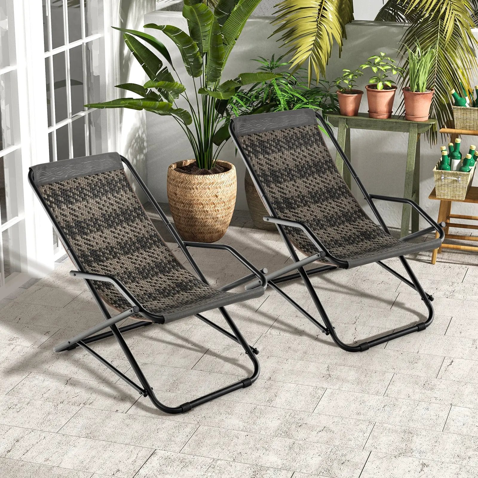 Outdoor Patio PE Wicker Rocking Chair with Armrests and Metal Frame-Gray by DirectDeals
