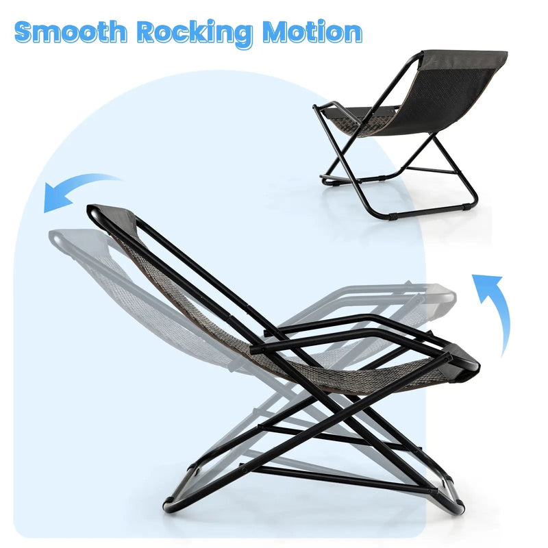 Outdoor Patio PE Wicker Rocking Chair with Armrests and Metal Frame-Gray by DirectDeals