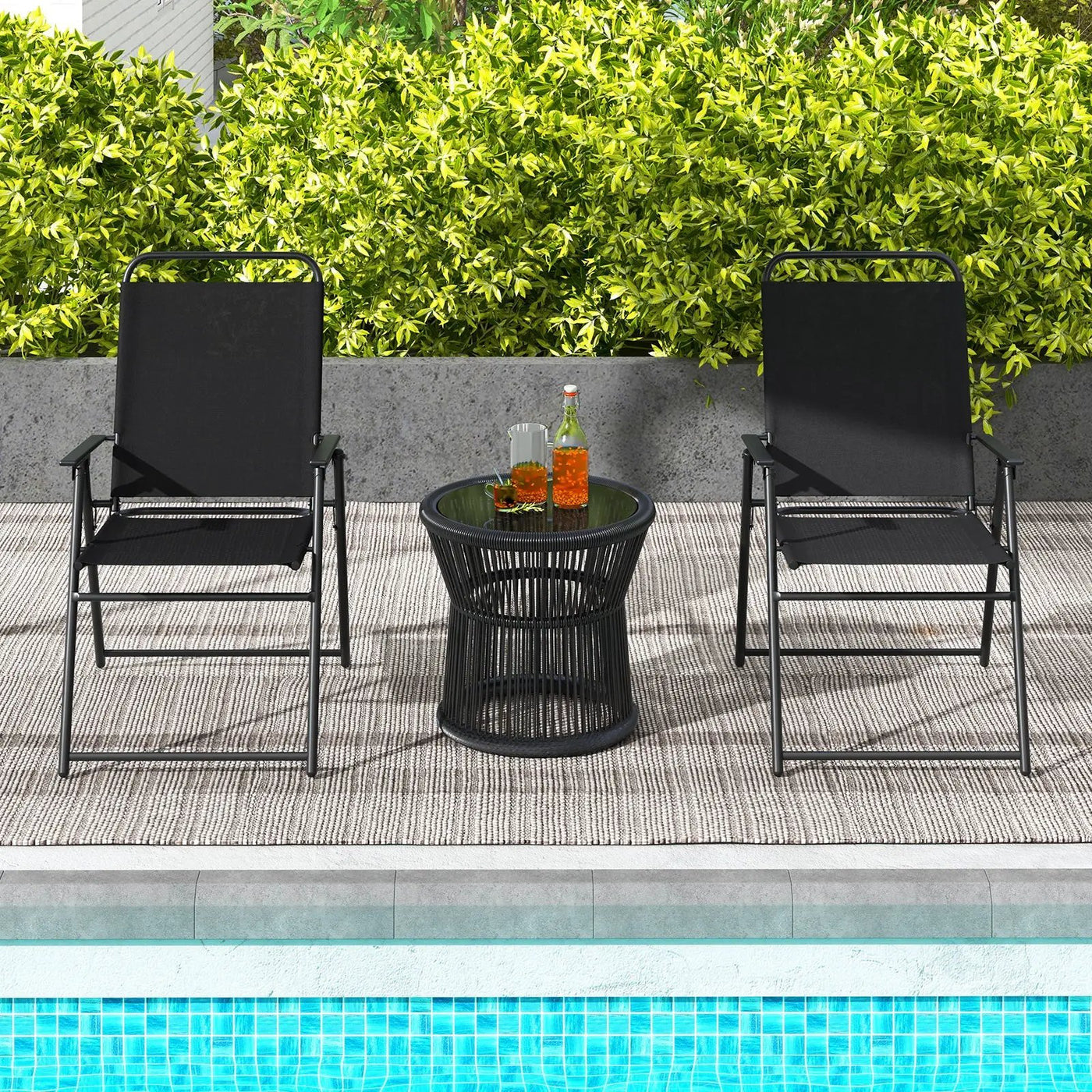 Outdoor Folding Sling Chairs Set of 4 with Armrest and Backrest by DirectDeals