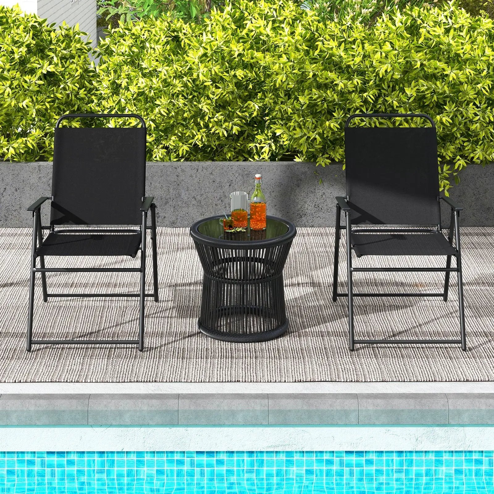 Outdoor Folding Sling Chairs Set of 4 with Armrest and Backrest by DirectDeals