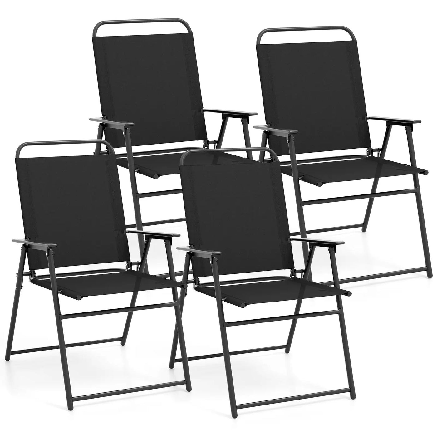 Outdoor Folding Sling Chairs Set of 4 with Armrest and Backrest by DirectDeals