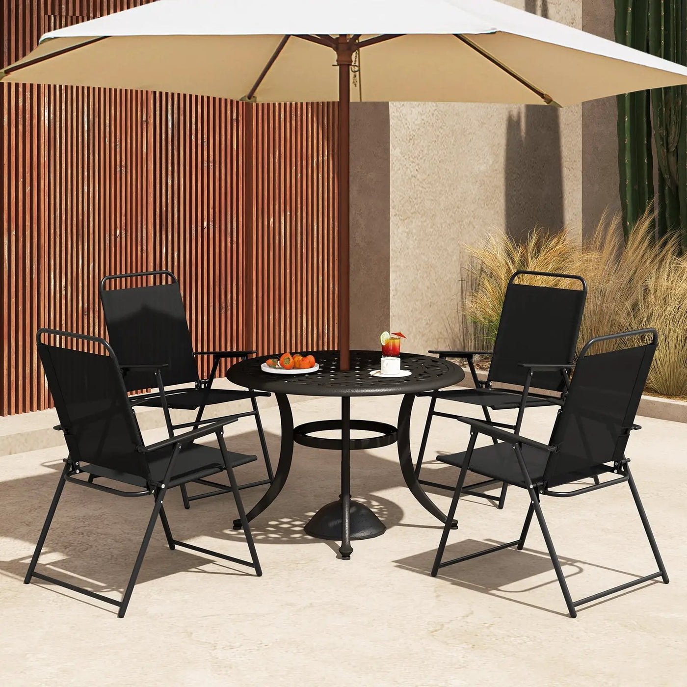 Outdoor Folding Sling Chairs Set of 4 with Armrest and Backrest by DirectDeals