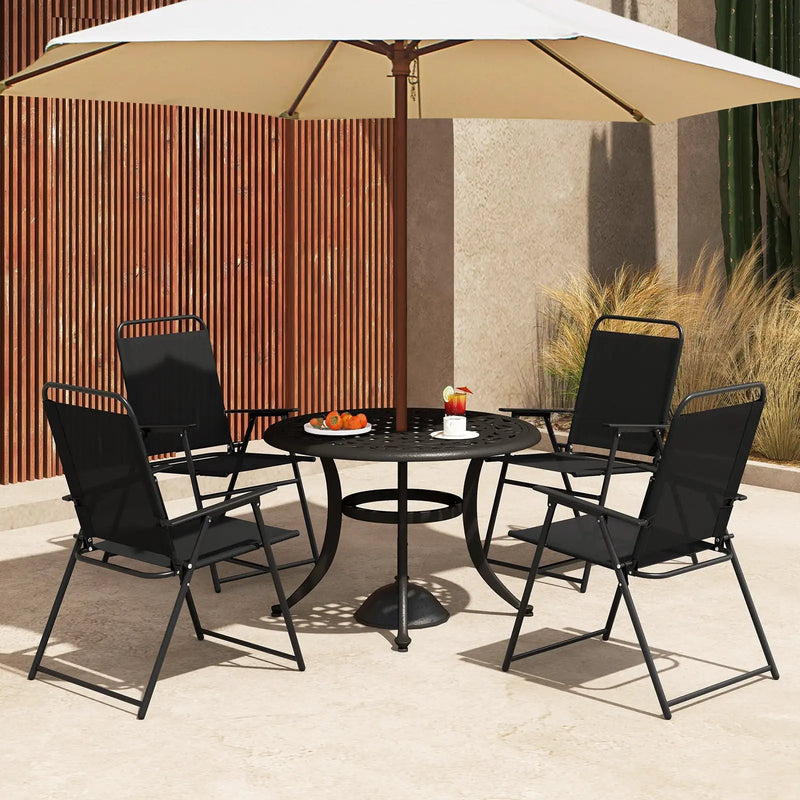 Outdoor Folding Sling Chairs Set of 4 with Armrest and Backrest by DirectDeals