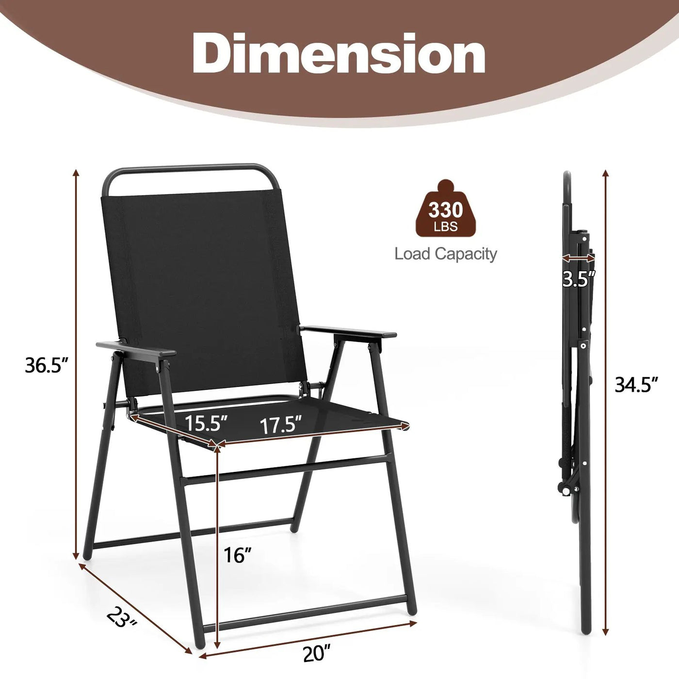 Outdoor Folding Sling Chairs Set of 4 with Armrest and Backrest by DirectDeals