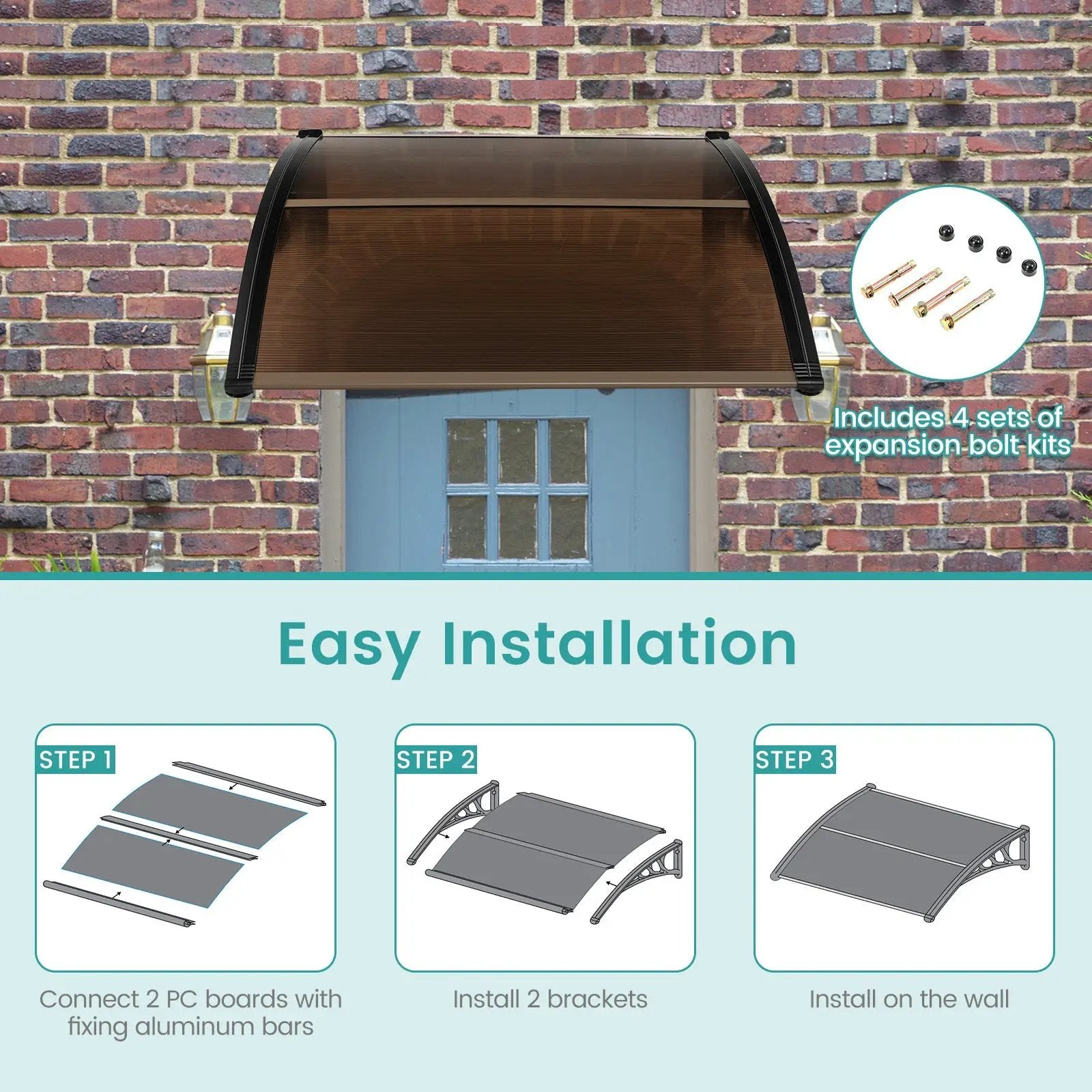 Outdoor Front Door Patio Overhang Awning for Sunlight Rain Snow Wind Protection by DirectDeals