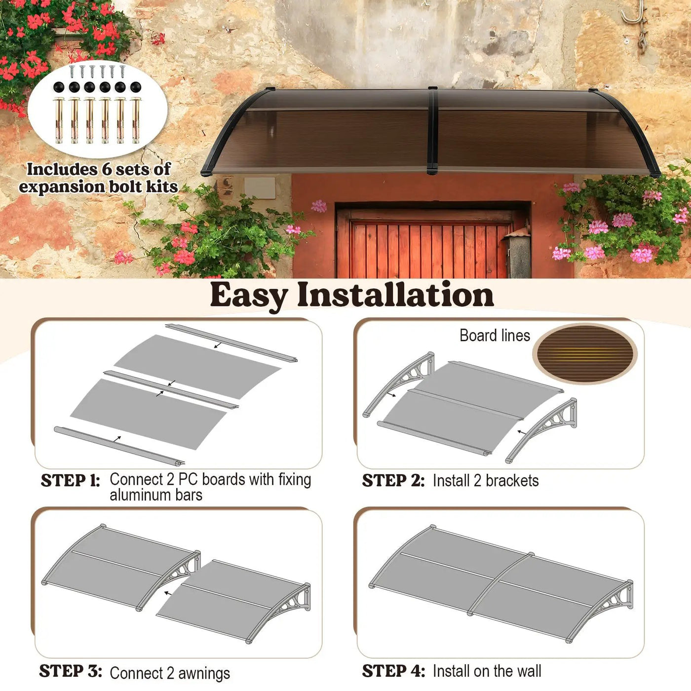 Outdoor Front Door Patio Overhang Awning for Sunlight Rain Snow Wind Protection by DirectDeals