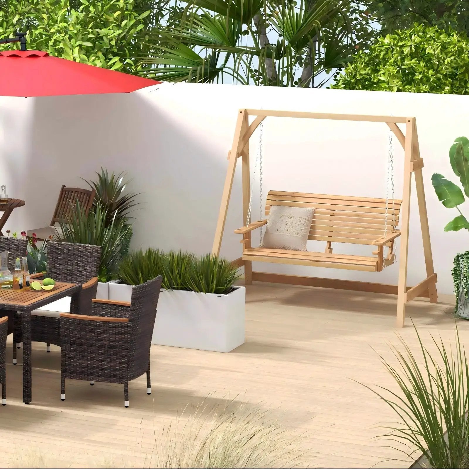 Patio Bundle: Outdoor Furniture Set+Patio Umbrella+Patio Swing+Bistro Set by DirectDeals