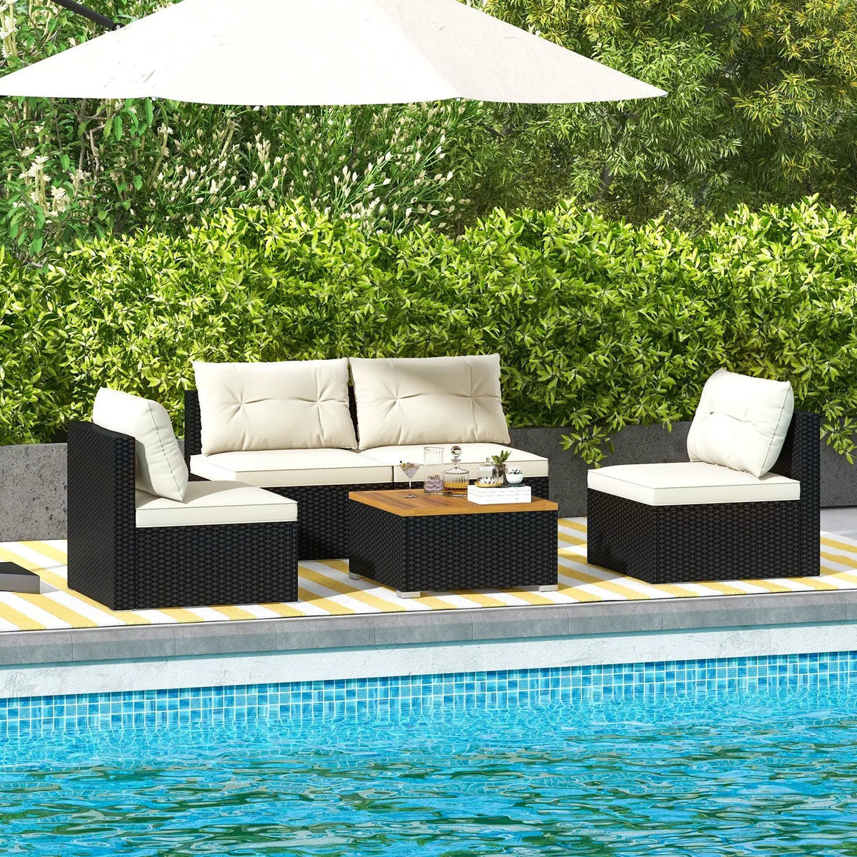 5 Piece Outdoor Furniture Set with Solid Tabletop and Soft Cushions by DirectDeals