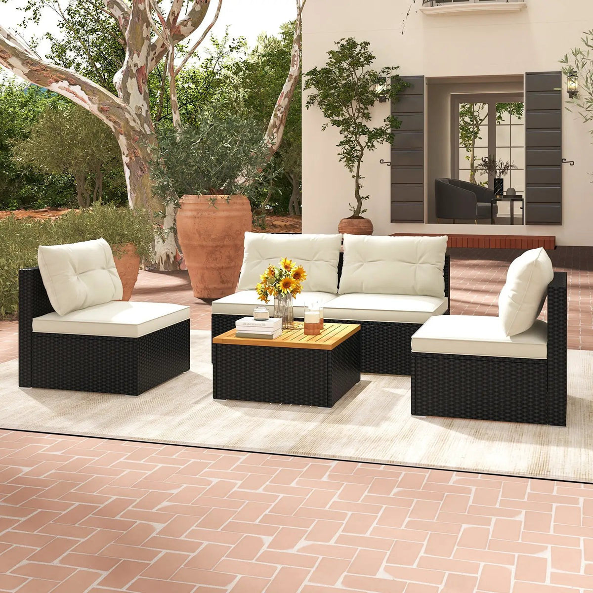 5 Piece Outdoor Furniture Set with Solid Tabletop and Soft Cushions by DirectDeals