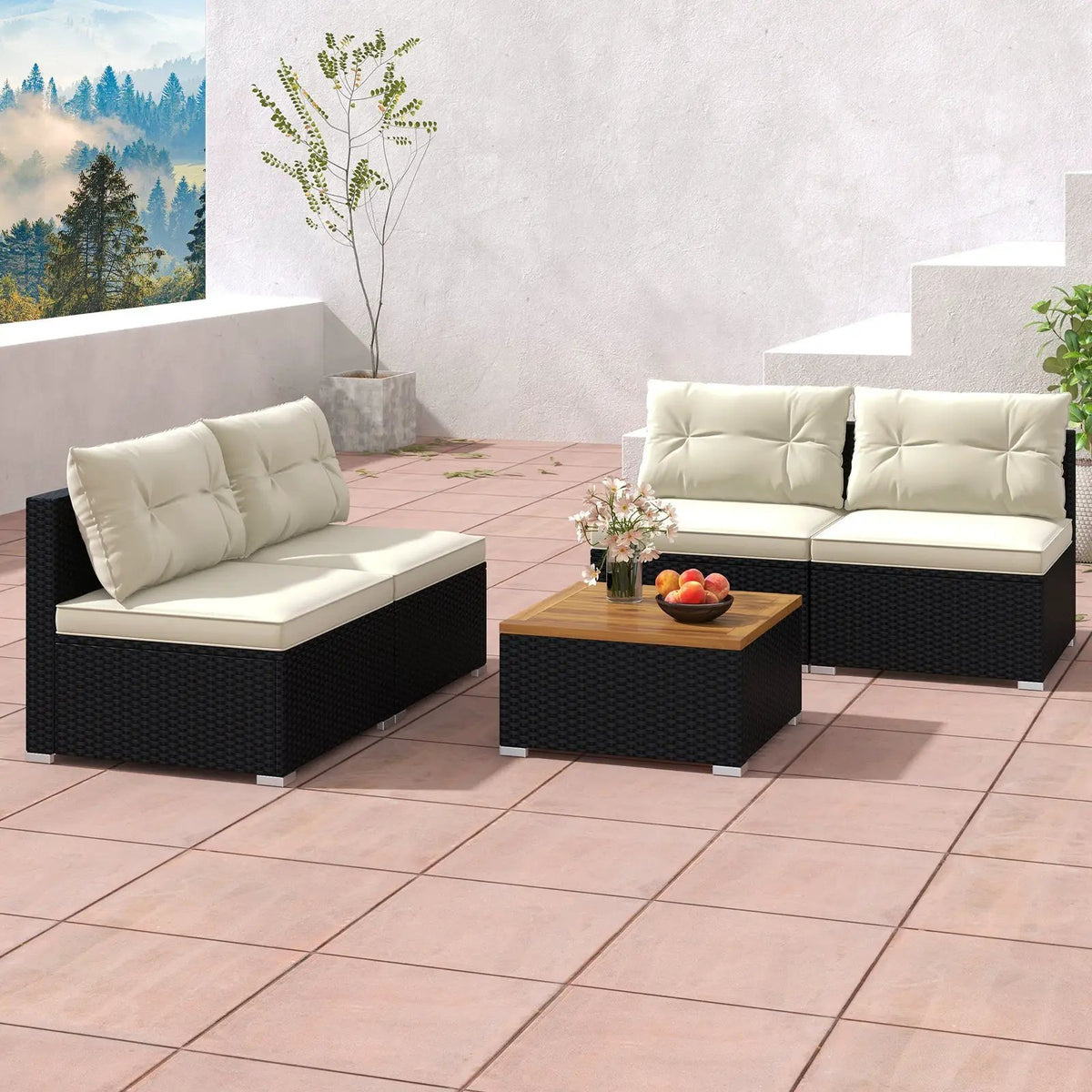 5 Piece Outdoor Furniture Set with Solid Tabletop and Soft Cushions by DirectDeals