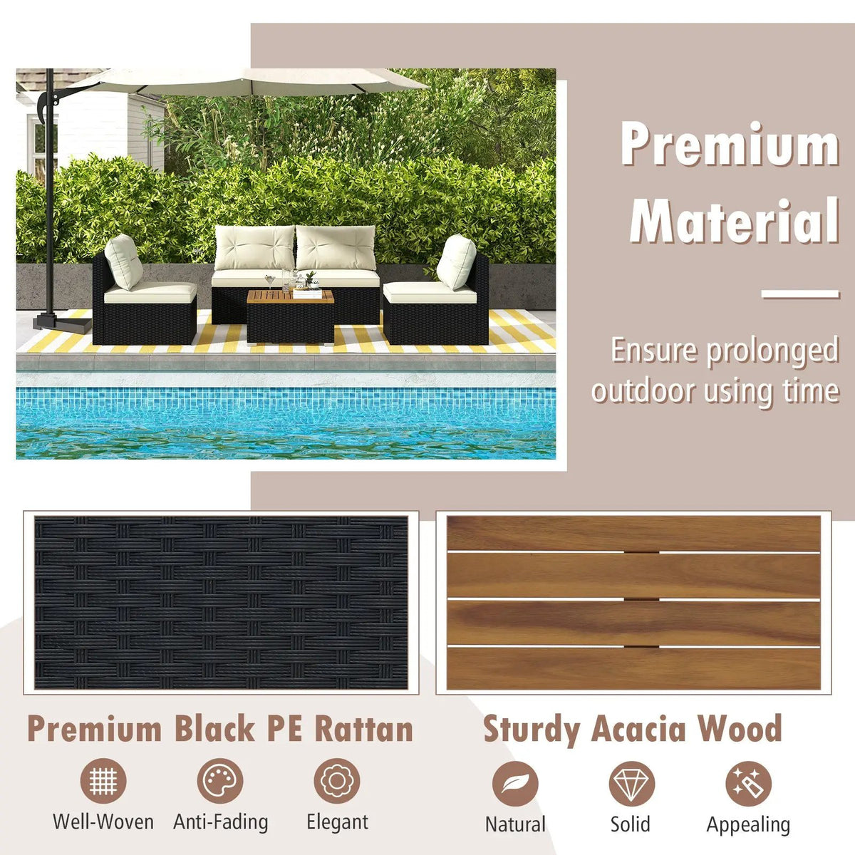 5 Piece Outdoor Furniture Set with Solid Tabletop and Soft Cushions by DirectDeals