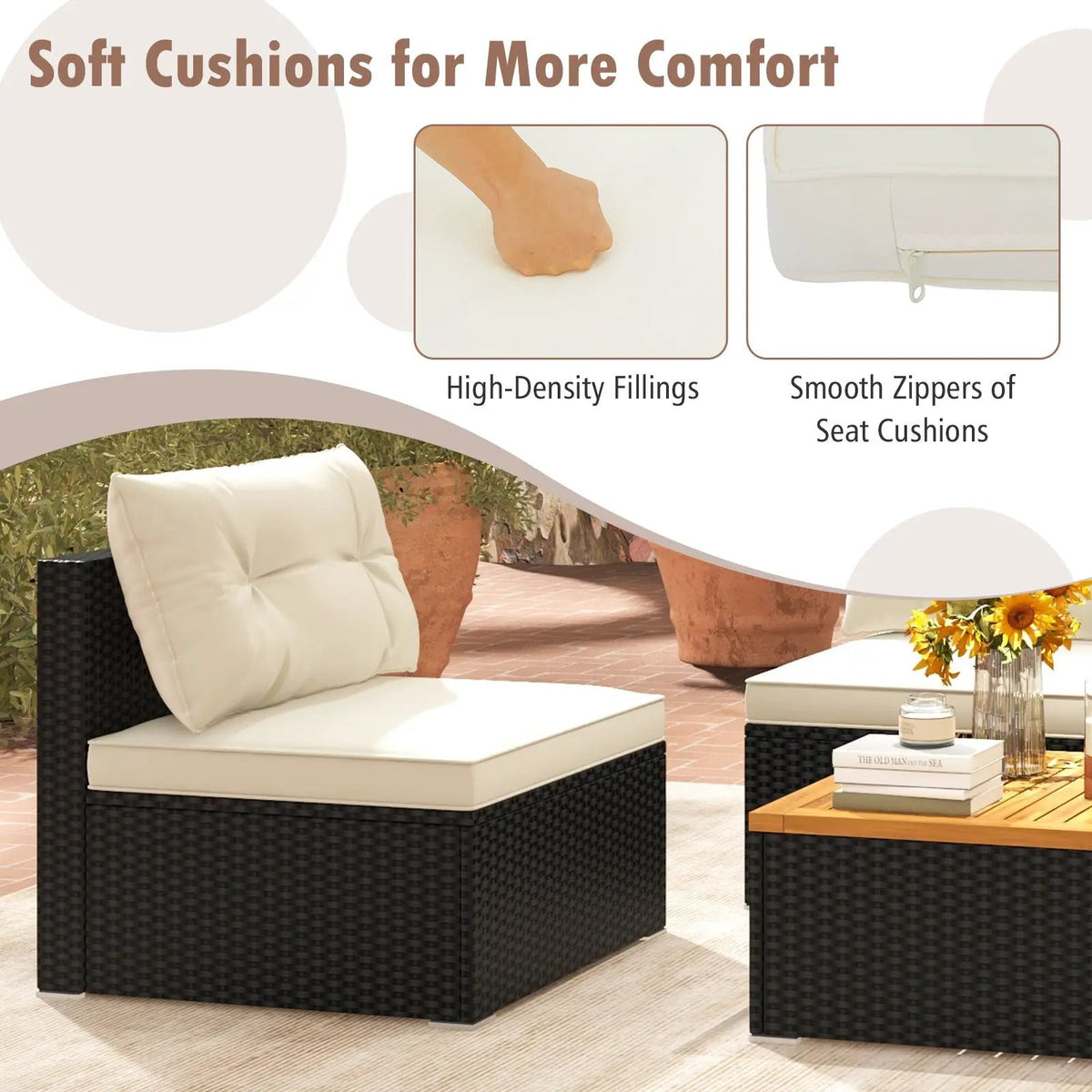 5 Piece Outdoor Furniture Set with Solid Tabletop and Soft Cushions by DirectDeals