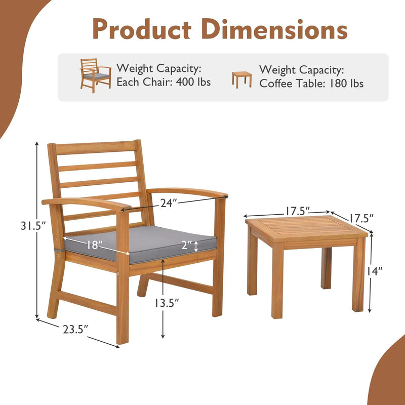3 Pieces Outdoor Furniture Set with Soft Seat Cushions by DirectDeals