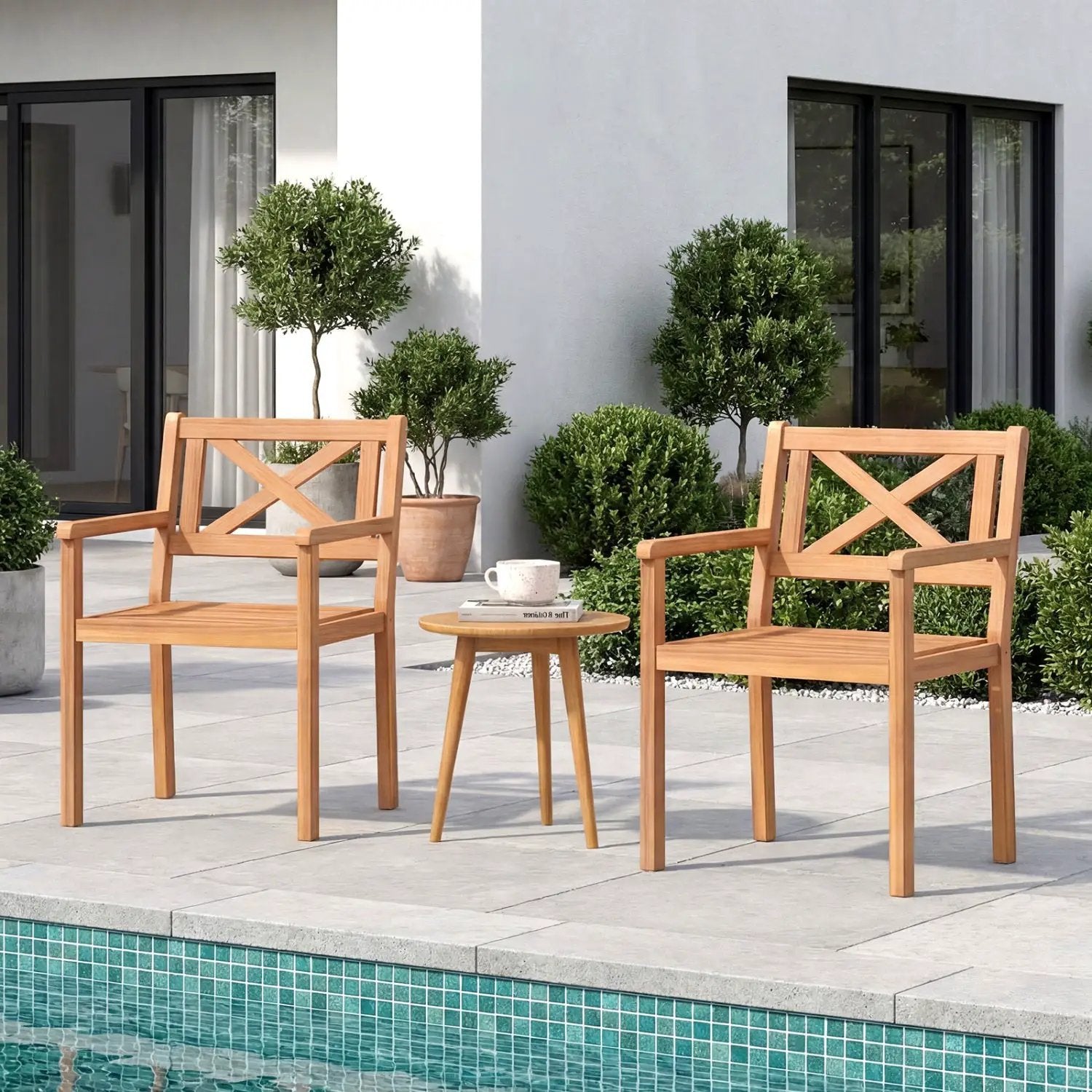 Outdoor Garden Acacia Wood Patio Dining Chairs for Porch by DirectDeals